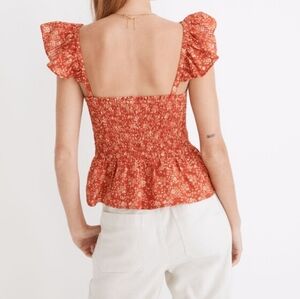 Madewell Lucie Smocked Peplum Floral Ruffle Sleeve Top in Red Piazza Floral 6